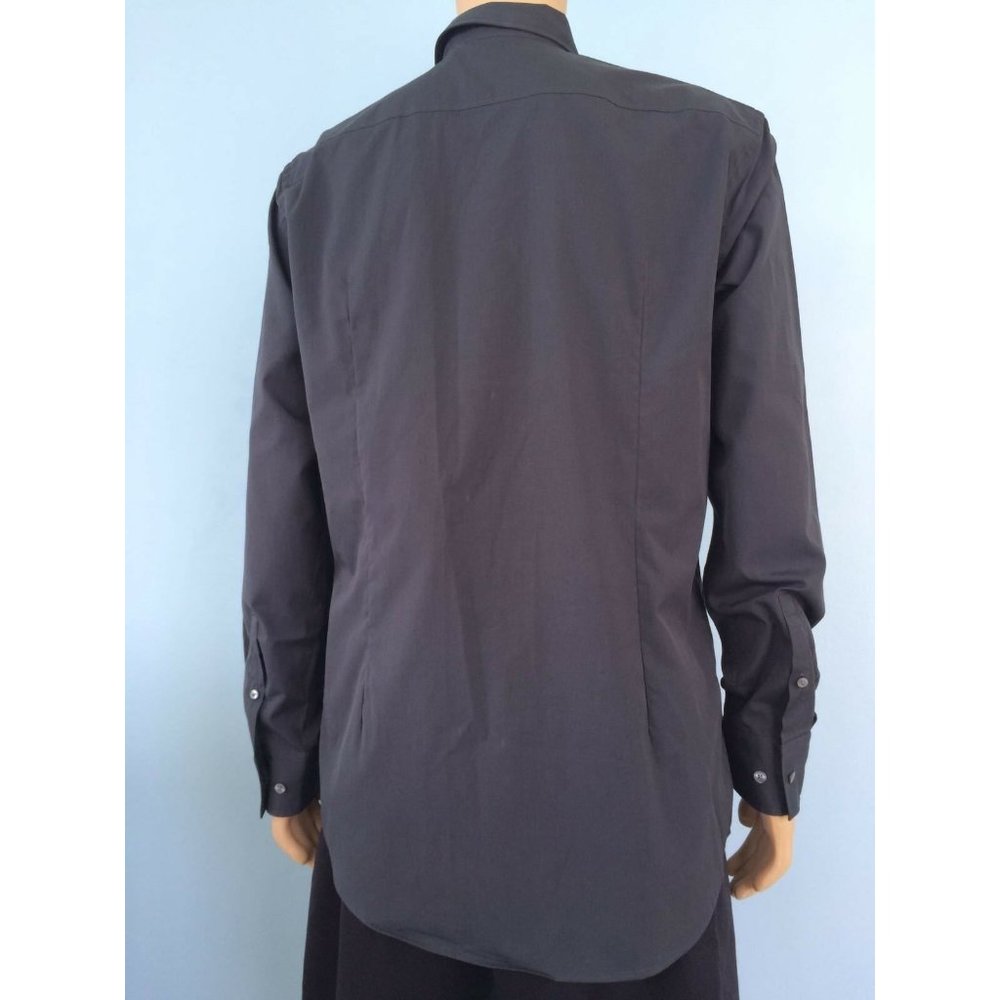 NWT Hugo Boss Mens Shirt Charcoal Gray Cotton Button Slim Fit Classic 43 17 - Picture 8 of 12